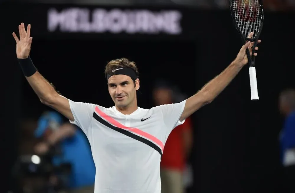 Festejo de Federer en su debut en Australia