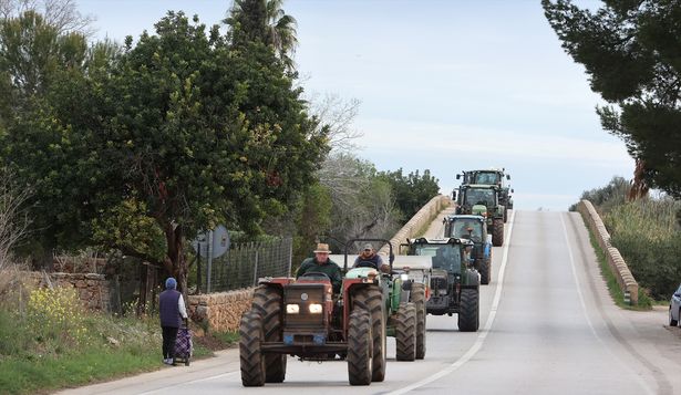 Tractores entran por una carretera al centro de Palma de Mallorca.