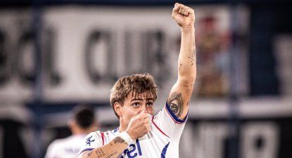 Jeremía Recoba celebra su gol en Nacional vs Danubio