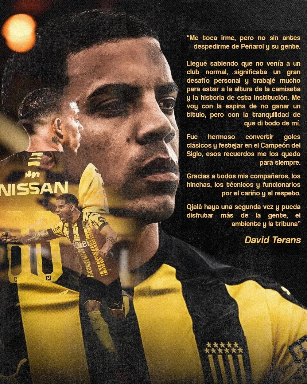 La carta de despedida de Peñarol de David Terans