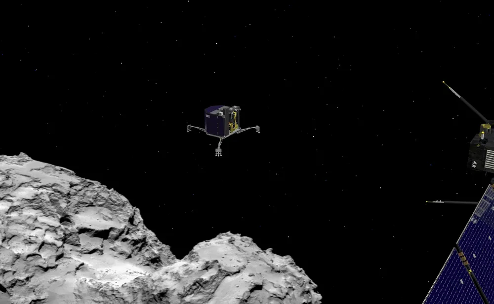 Una representación artística de Rosetta y Philae acercándose al cometa