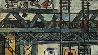 La obra titulada Estación. un óleo sobre tela del pintor Julio Uruguay Alpuy