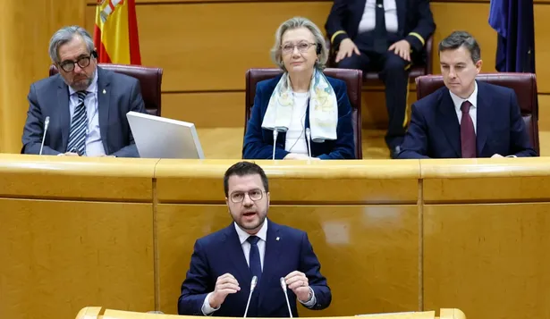 El presidente de la Generalitat, Pere Aragonès, interviene en la sesión de la Comisión General de Comunidades Autónomas celebrada este lunes en el Senado en la que se debatirá la ley de amnistía.