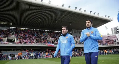 Messi y Suárez en la práctica a puertas abiertas