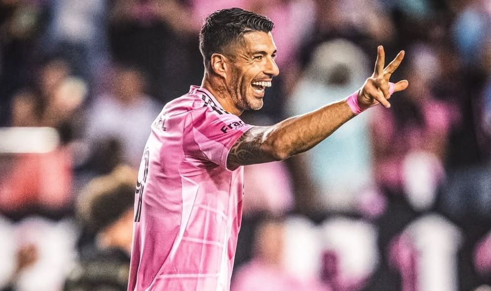 Luis Suárez celebra el gol 600 de su carrera, convertido con Inter Miami por la MLS ante Atlanta United
