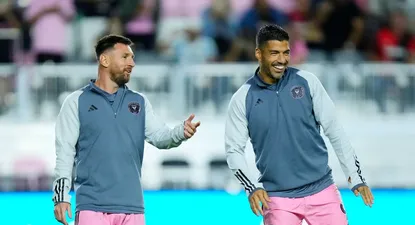 Messi y Luis Suárez previo a un partido de la MLS