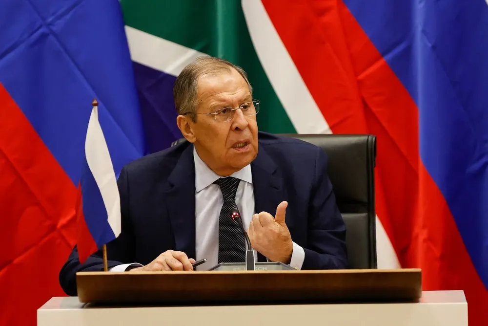 El canciller de Rusia, Sergei Lavrov, en una conferencia de prensa en Pretoria, Sudáfrica, el lunes 23 de enero de 2023