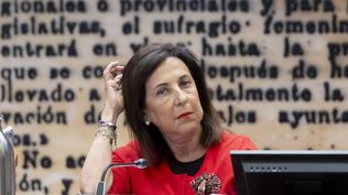 La ministra Margarita Robles en su comparecencia en la Comisión de Defenda del Senado. EUROPA PRESS.