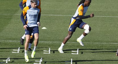 Eduardo Camavinga, Federico Valverde y Antonio Rüdiger en un entrenamiento de Real Madrid / Archivo