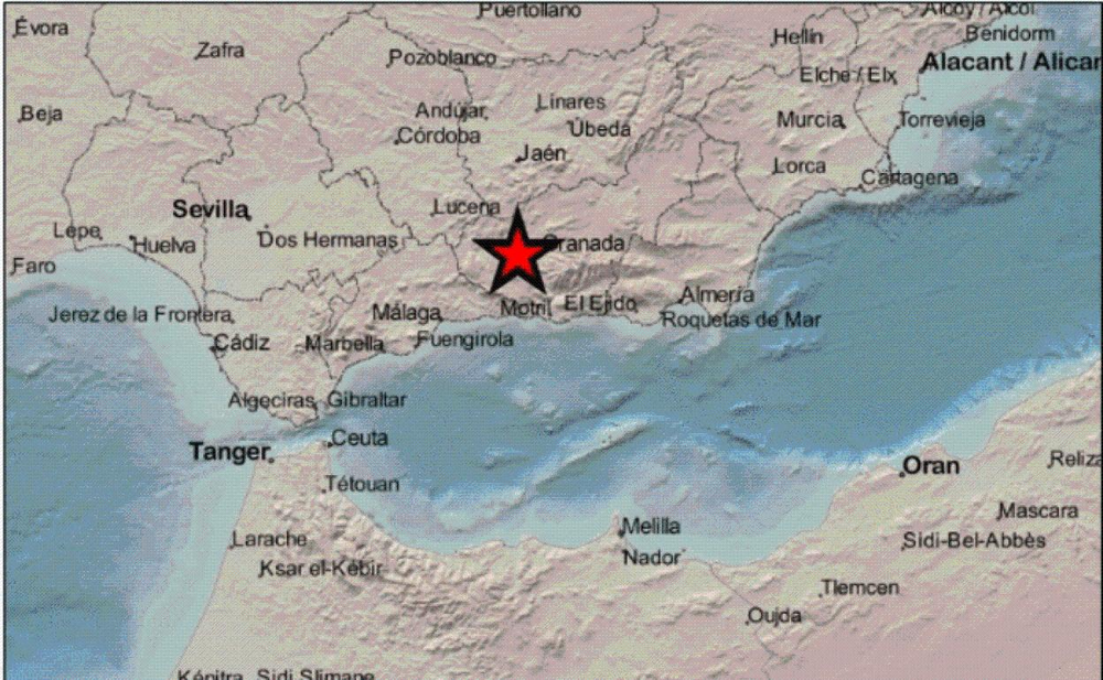Epicentro del terremoto que se sintió en Andalucía