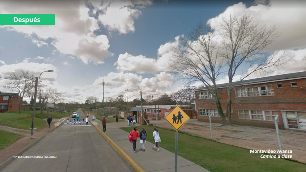 El después de los cambios de Camino a clase en una escuela de Bella Italia según un render de la Intendencia de Montevideo