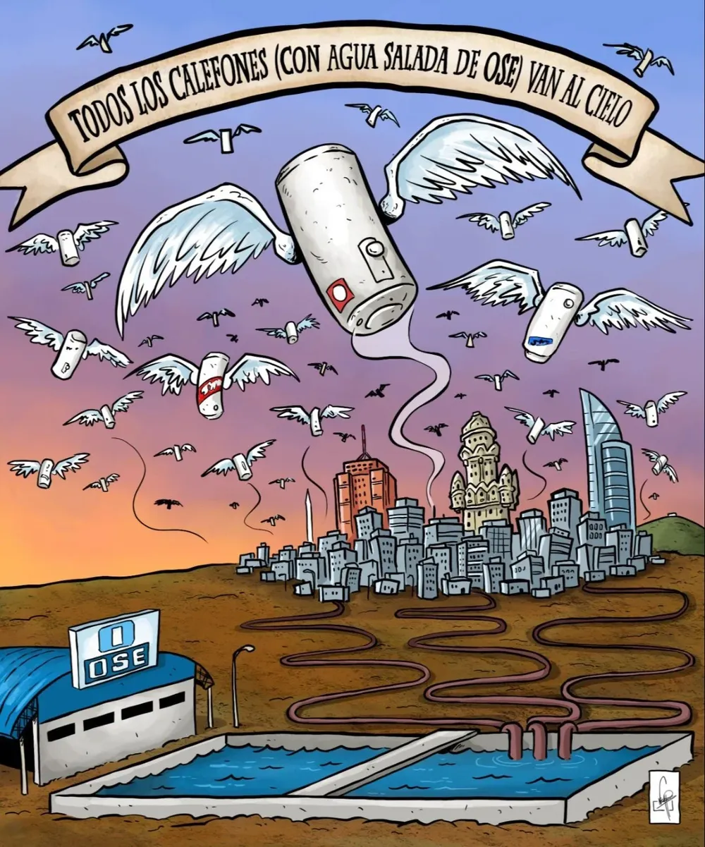 Ilustración de Nicolas Peruzzo sobre calefones de OSE