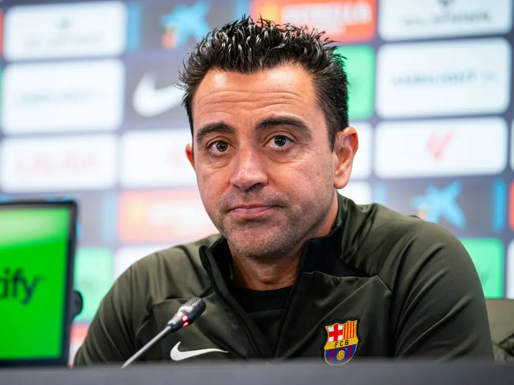 Xavi en rueda de prensa.