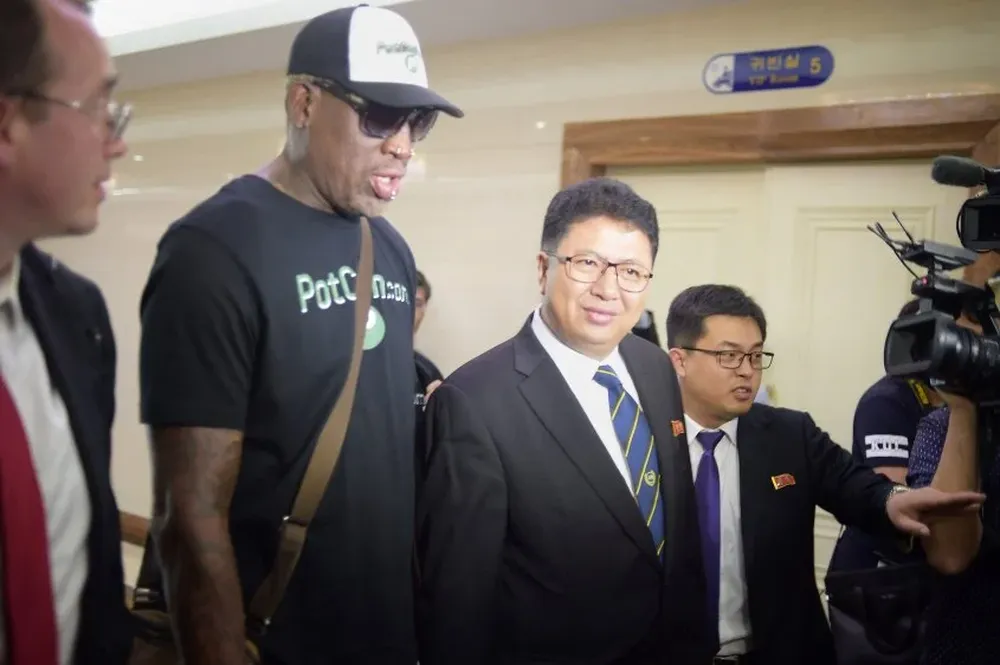 Rodman en su llegada a Pyongyang