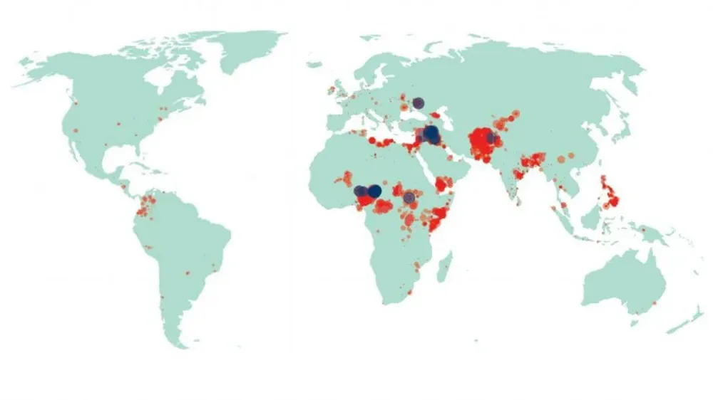 Todos los ataques terroristas de 2014 según la cantidad de muertes.