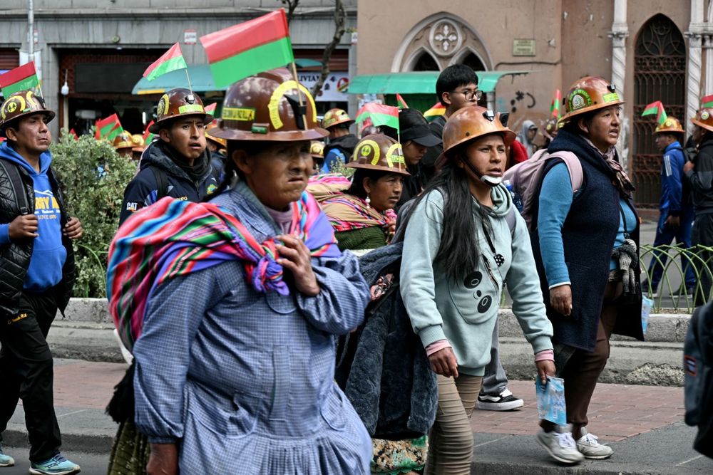 Mujeres mineras en una marcha en La Paz el pasado 14 de mayo