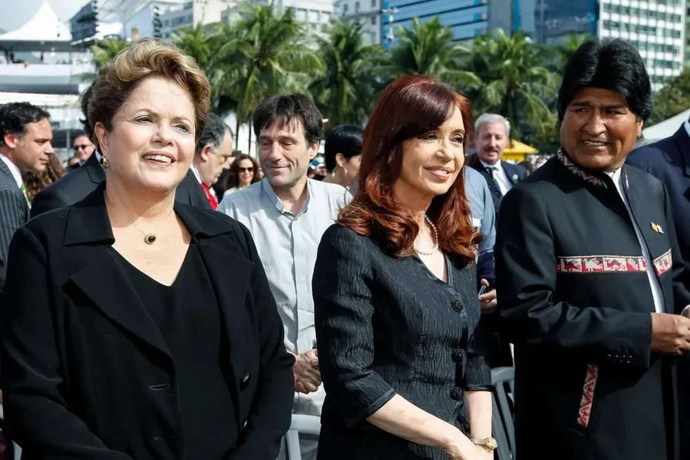 Dilma Rousseff, Cristina Fernández y Evo Morales en la misa en Copacabana
