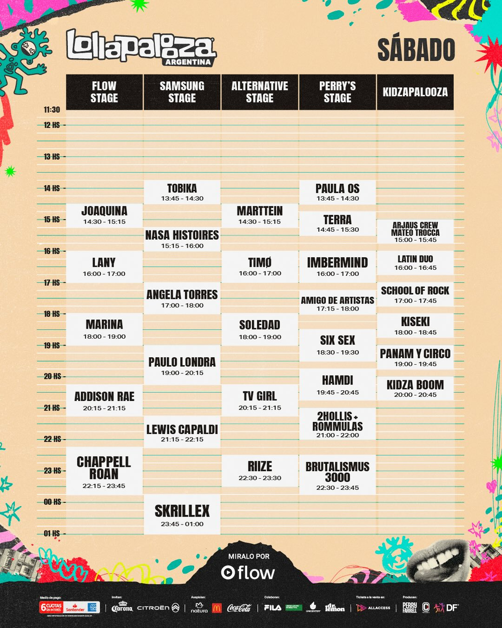 Lollapalooza Argentina 2026: Lineup y horarios de hoy s&aacute;bado 14 de marzo