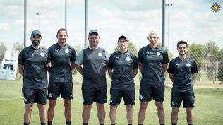 El nuevo cuerpo técnico de Montevideo City Torque: el DT Pablo Gaglianone, los ayudantes técnicos Sebastián Canario Vázquez y Raúl Salazar, los preparadores físicos Francisco Morales y Mateo Torterolo y el entrenador de arqueros Andrés Larrosa