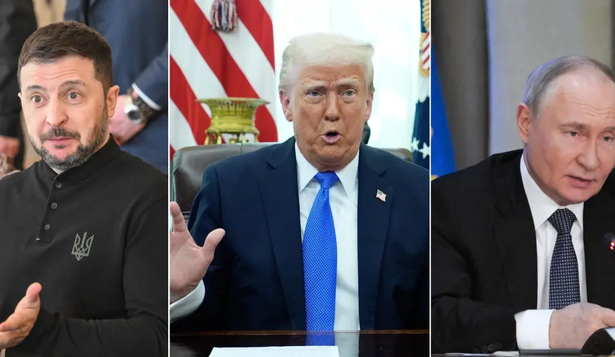 Volodimir Zelenski, Vladimir Putin y Donald Trump