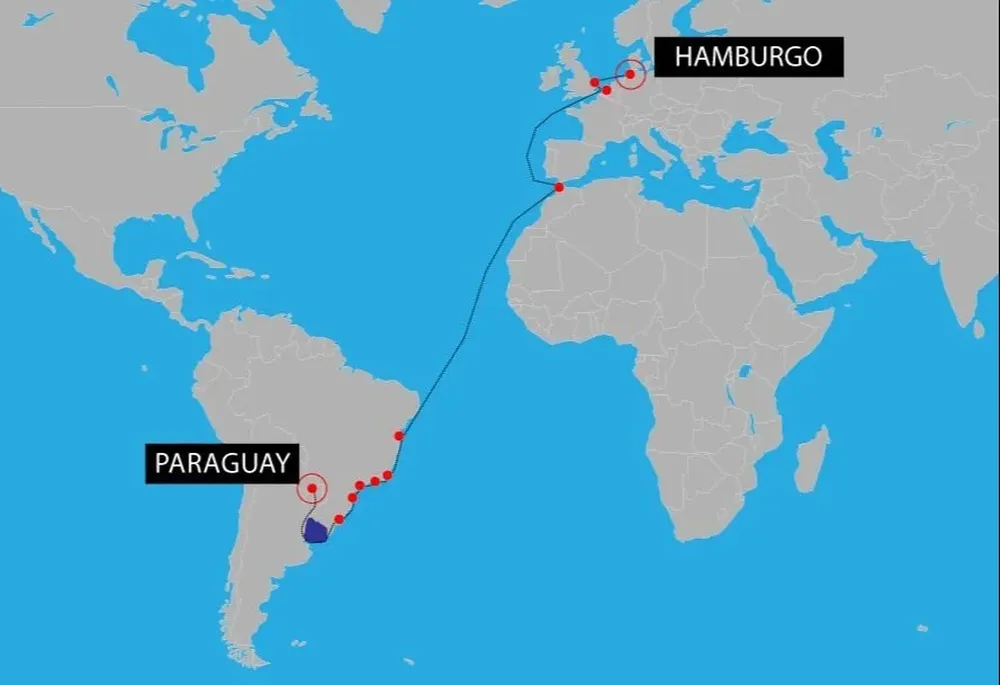 Ruta de la droga que fue incautada en Hamburgo