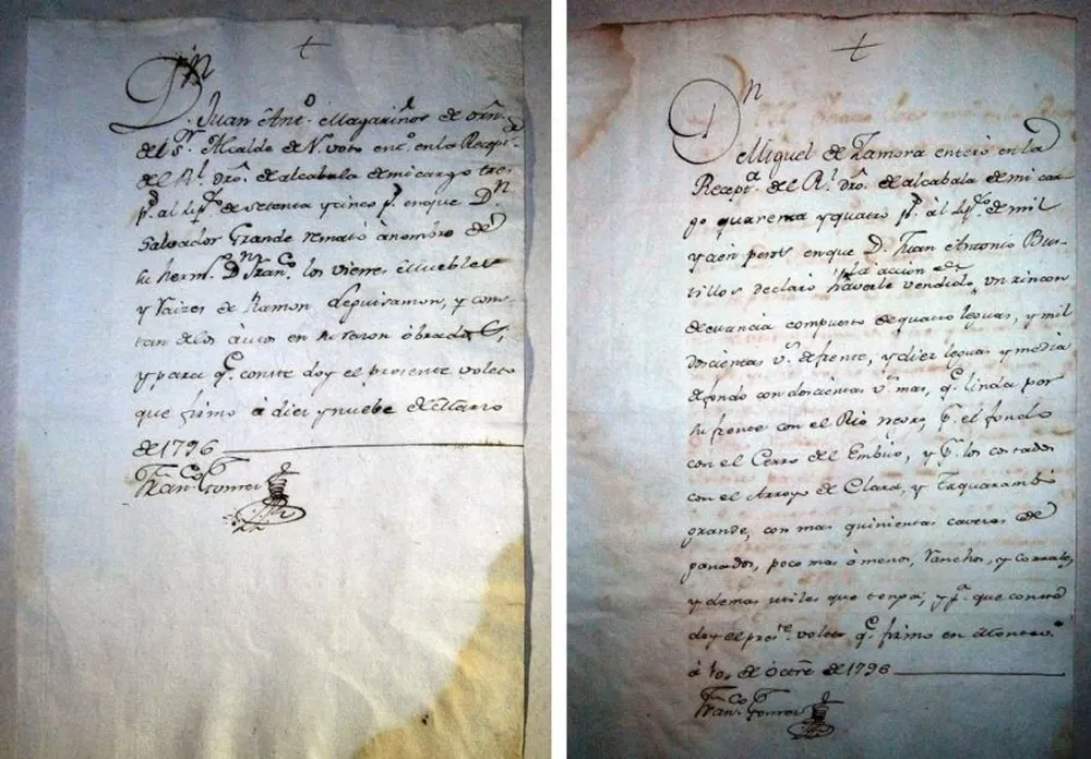 Dos documentos que detallan transacciones realizadas en Uruguay en el año 1796