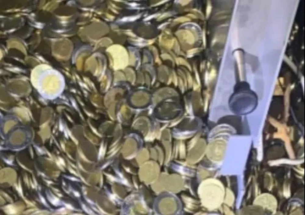 Parte de las monedas incautadas tras la persecución a delincuentes que robaron una distribuidora de Lezica