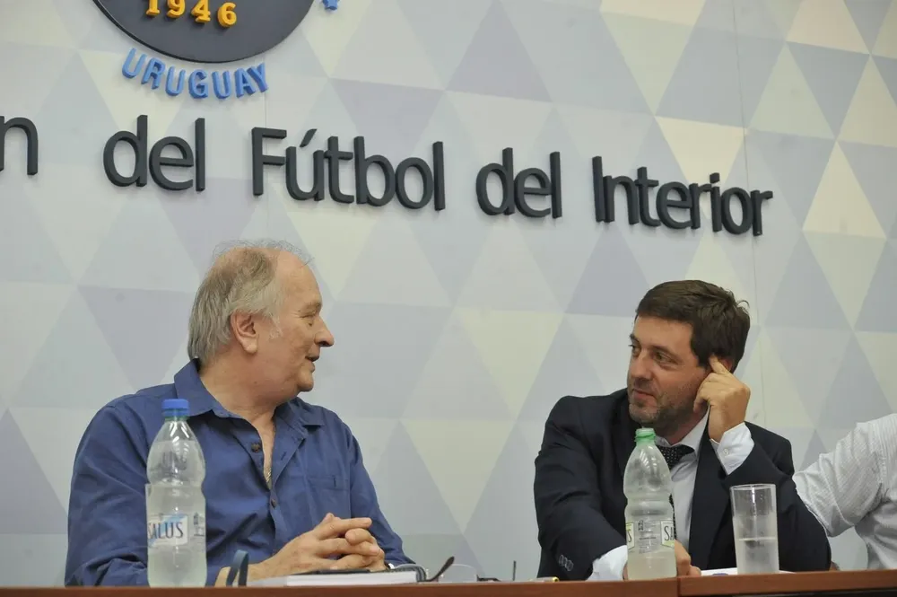 Cheppi y Alonso el 2 de abrl de 2019, en la primera salida del nuevo presidente de la AUF