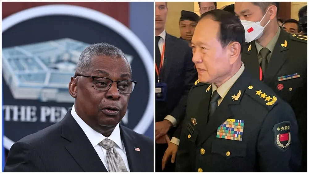 Los secretarios de defensa estadounidense, Lloyd Austin, y chino, Wei Fenghe