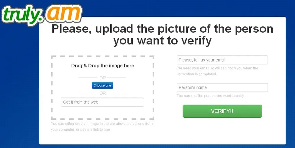Truly.am permite verificar que alguien es quien dice ser en la web; basta con subir una foto al sitio y esperar