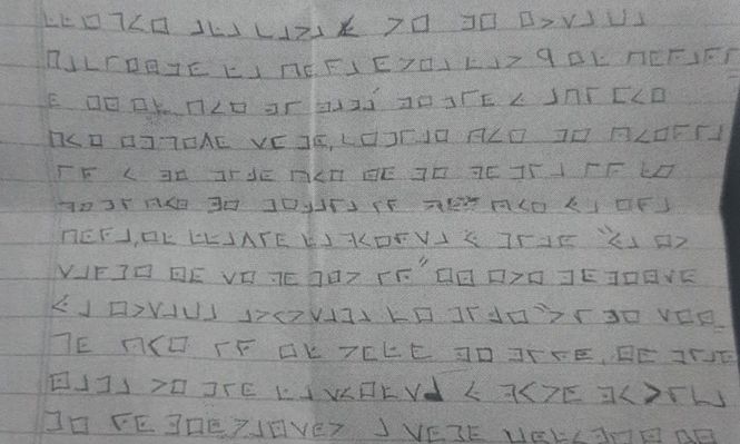 La carta de la menor escrita con símbolos