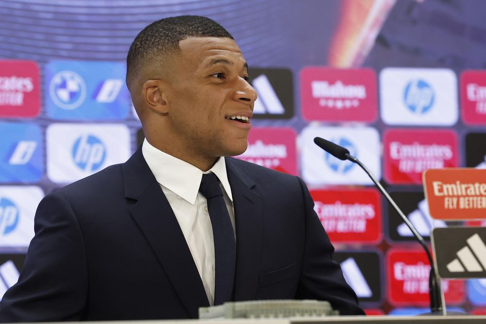 Kylian Mbappé en su rueda de prensa.