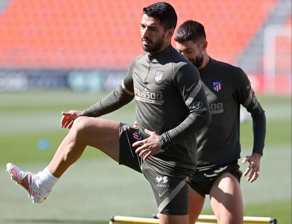 Luis Suárez este miércoles en el entrenamiento del Atlético