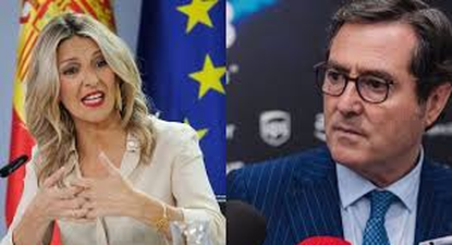La ministra de Trabajo, Yolanda Díaz y el presidente de la CEOE, Antonio Garamendi