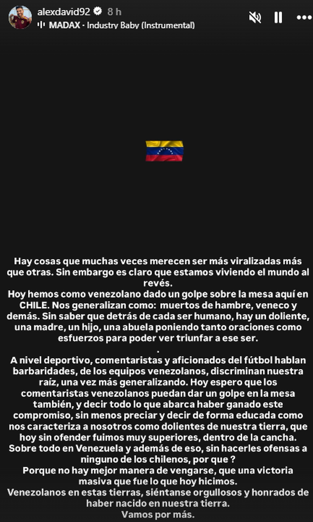 El mensaje de Alexander González, quien denunció cánticos xenófobos en Chile