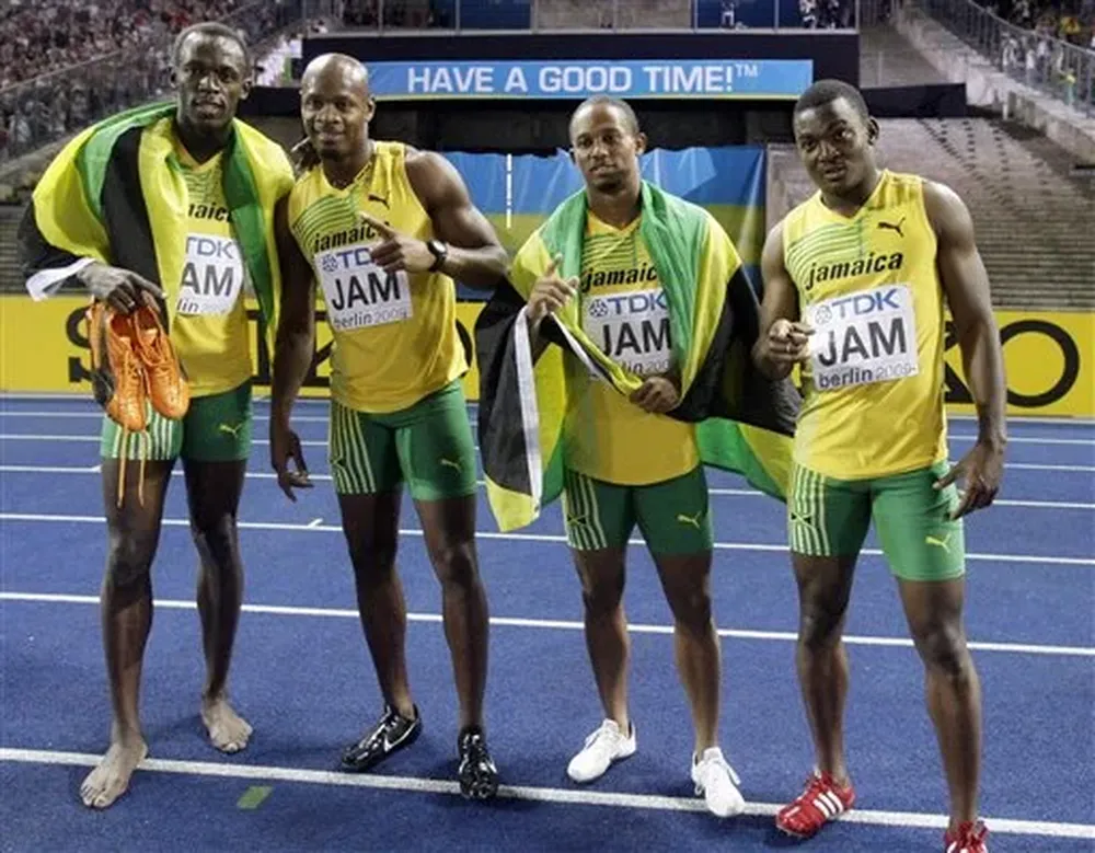 Usain Bolt, Asafa Powell, Michael Frater and Steve Mullings