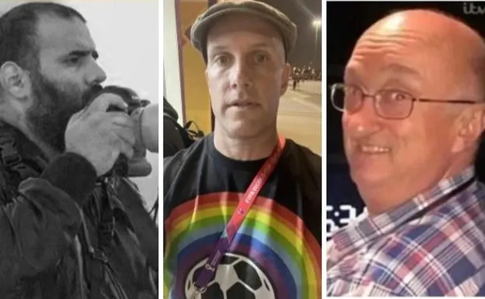 De izquierda a derecha: el qatarí Khalid Al Misslam, el estadounidense Grant Wahl y el británico Roger Pearce