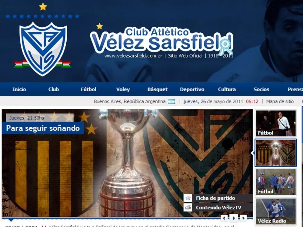 Captura del sitio oficial de Vélez