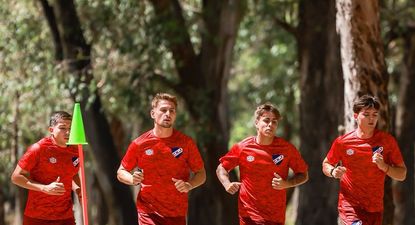 Lucas Sanabria, Bruno Damiani, Jeremía Recoba y Rafael Haller en la pretemporada de Nacional en el Roosevelt