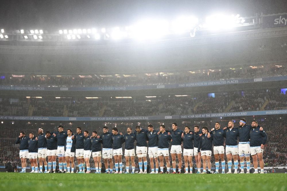 Loas Pumas en el partido ante Nueva Zelanda en Eden Park
