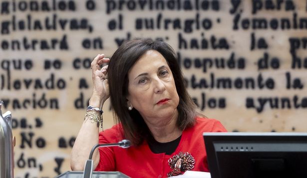La ministra Margarita Robles en su comparecencia en la Comisión de Defenda del Senado. EUROPA PRESS.