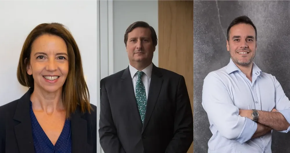 Margarita Varela, de la Unión de Exportadores del Uruguay, Gonzalo Falcone, de SURA, y Juan Carlos Blanco, de Aguada Park.