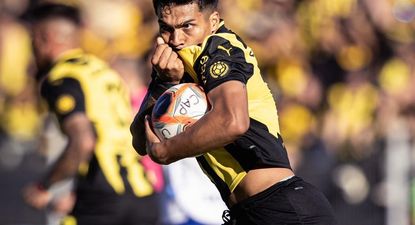 Matías Arezo celebra su gol para Peñarol ante Nacional por la final de la Liga AUF Uruguaya