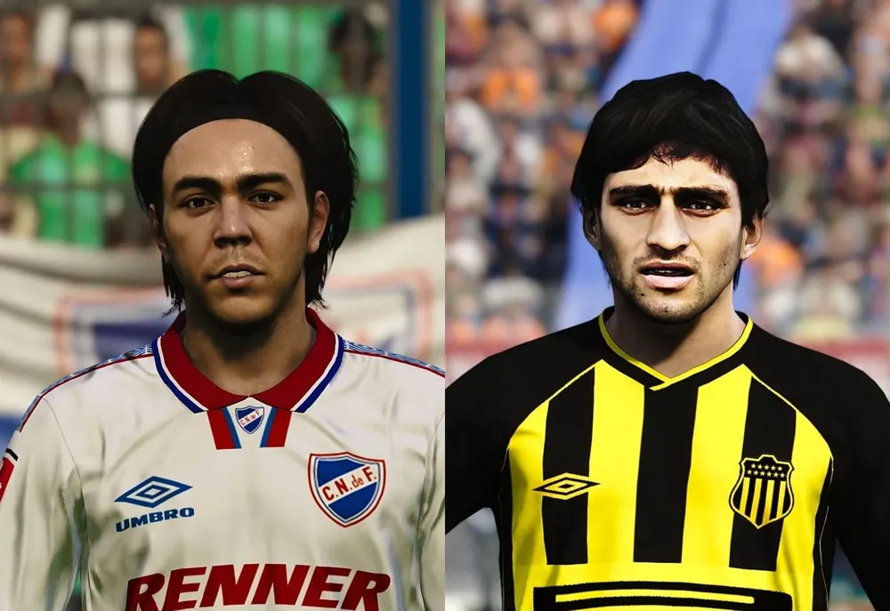 Álvaro Recoba cuando jugó en su primera etapa en Nacional y Carlos Buenos, a mediados de la década de los 2000.