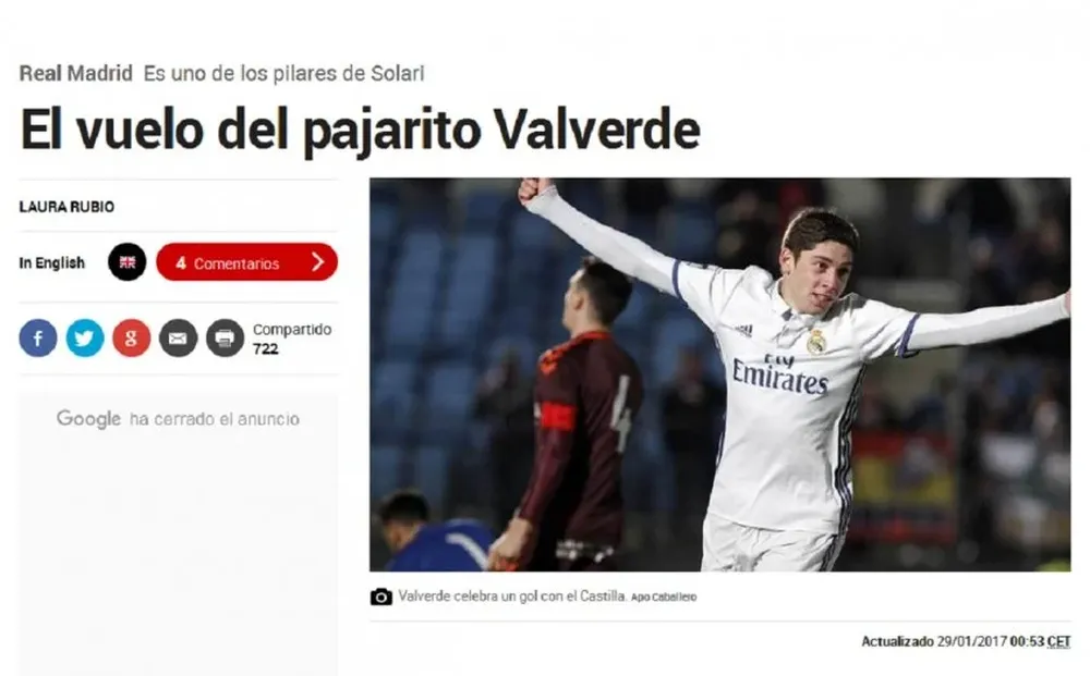 Valverde en la web de Marca