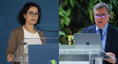 Ismahane Elouafi, directora general ejecutiva de CGIAR, y Manuel Otero, director general del IICA.