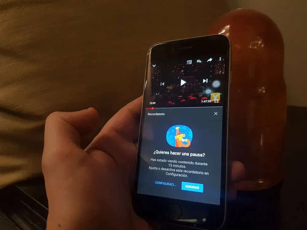 YouTube muestra esta advertencia en la pantalla cuando el tiempo determinado para el recordatorio se cumplió