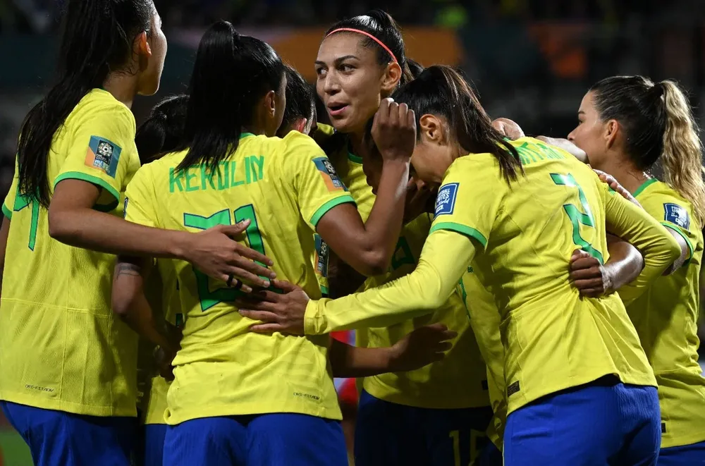 Las brasileñas festejan el triunfo ante Panamá