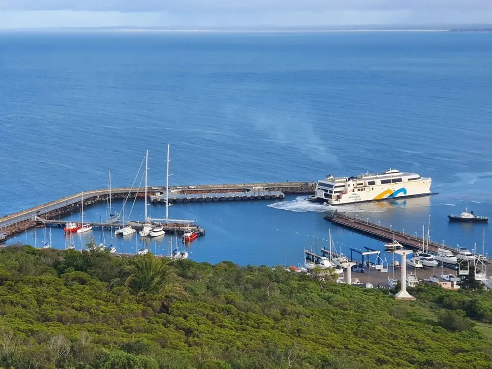 El buque Francisco durante las pruebas en el puerto de Piriápolis este viernes 10