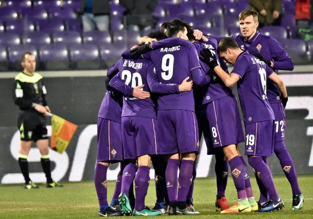 Sebastián Cristóforo (19) en el festejo de Fiorentina